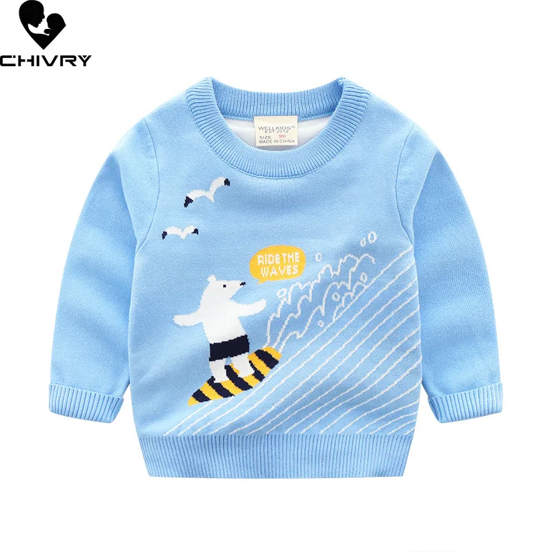 New 2022 Kids Children Pullover Sweater Autumn Winter Boys Cute Cartoon Jacquard O-neck Knitted Jumper Sweaters Tops Clothing
