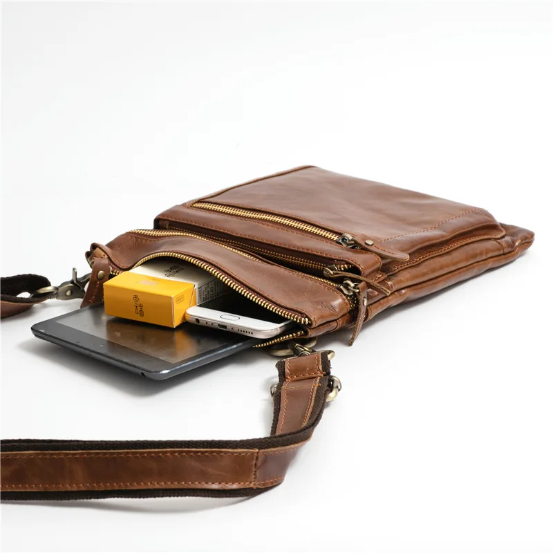 2023 New Leather Men's Shoulder Tablet Bag Vintage Oil Wax Men's Head Layer Cowhide Leather Crossbody Bag