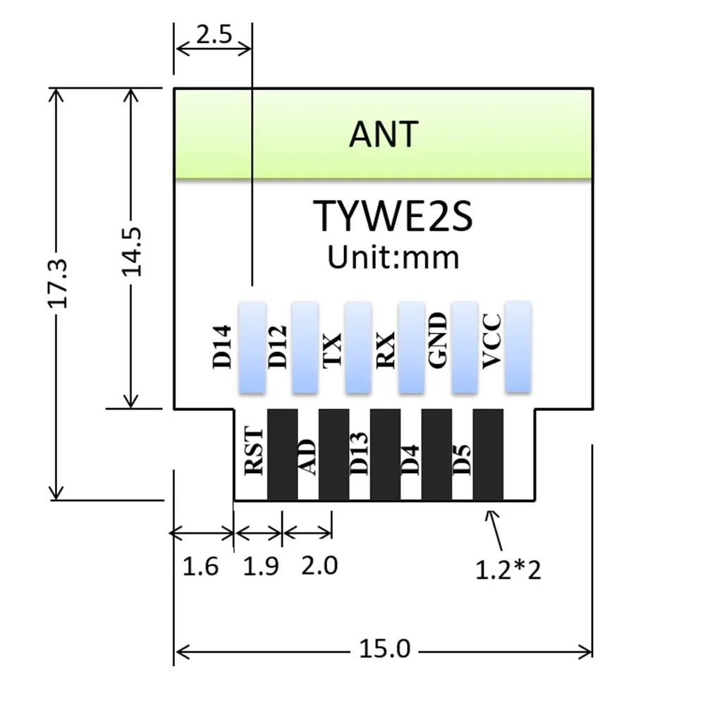 Флюоресцентный модуль TYWE2S serial Golden-Finger ESP8285 ESP-02S ESP8266