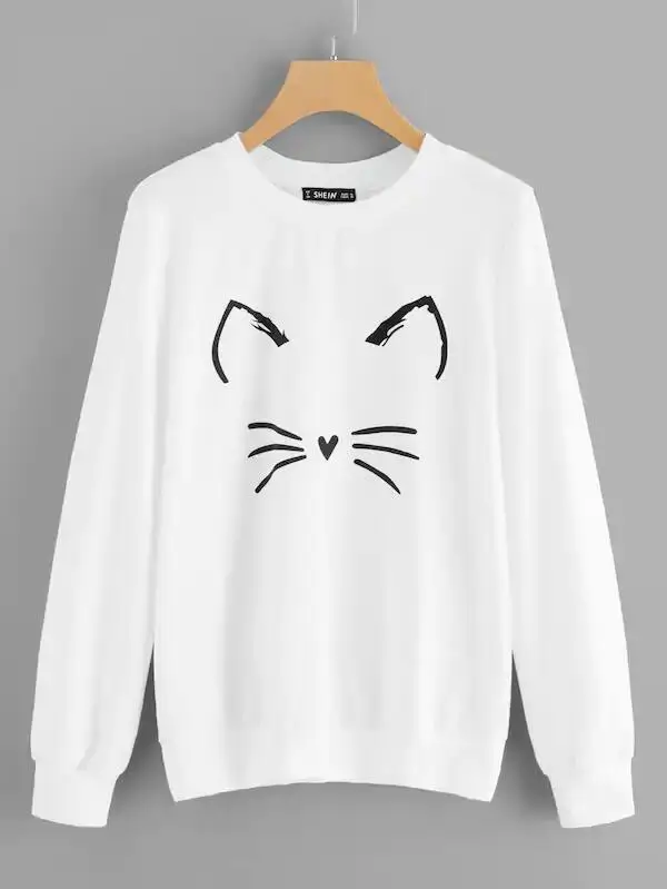 Harajuku CAT Women Crewneck Cotton Full Long sleeve Mama Sweatshirt Pullover Mother Hoodies Clothing Autumn Shirt Drop Shipping