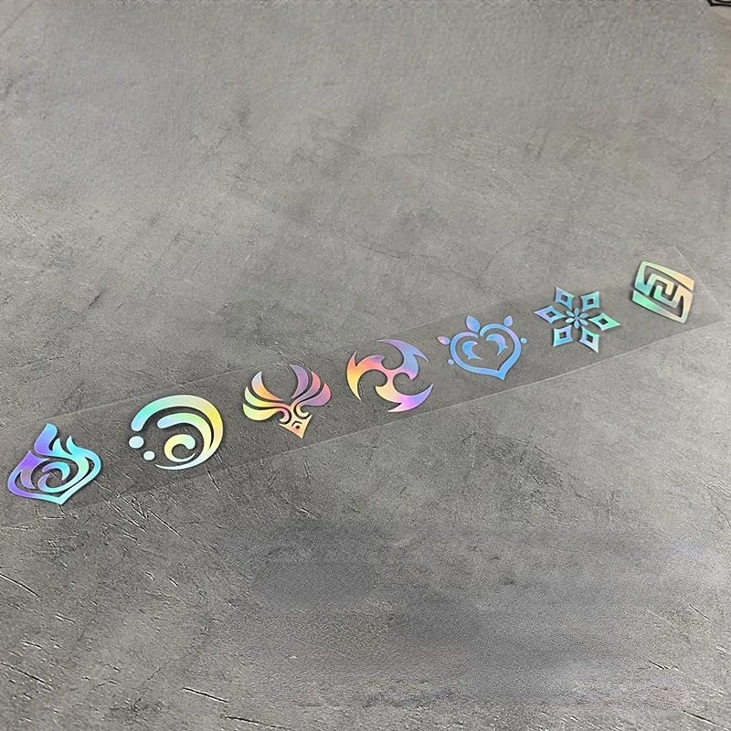 

Reflective Laser Car Stickers Genshin Impact Decoration Sticker Element Reaction Multicolored Transparent Sticker DIY Decor