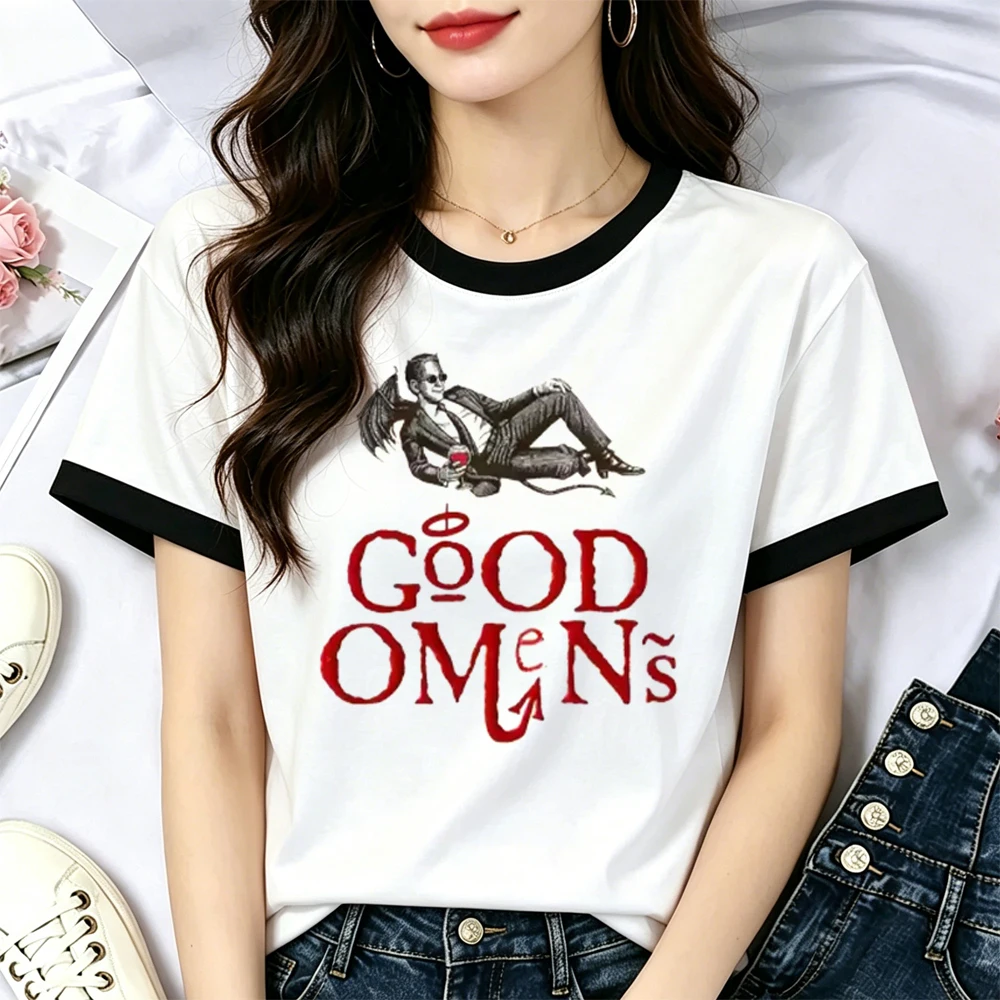 Фото Женская футболка Good Omens, уличная одежда jojifuku, дешевая футболка в стиле ретро y2k, уличная одежда в стиле готика, милая футболка в стиле хараджуку, эмо-стиль №4