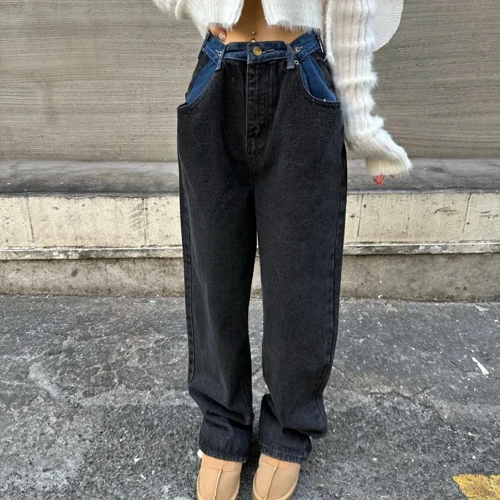 Женские джинсы с широкими штанинами SML свободные брюки из денима заплатками