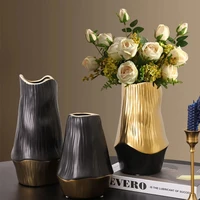 nordic ceramic vase black and gold stitching golden flower arrangement vase decoration home tabletop decoration ornaments