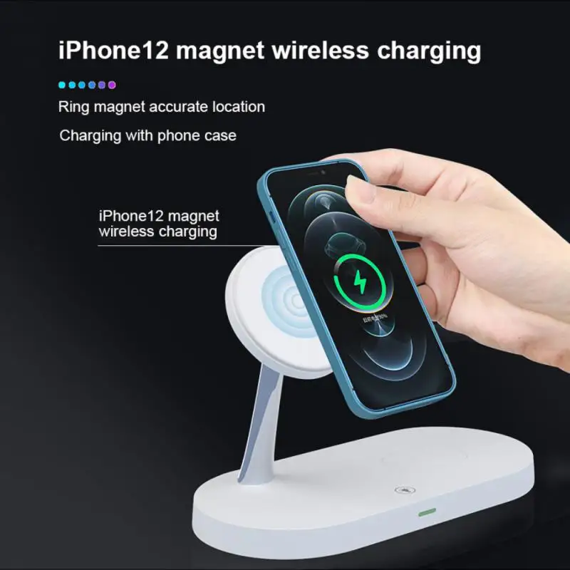 

Type-c Charge Dock Multiple Protections Fast Wireless Charger For Apple Watch Airpods Charging Station 4 In 1 Abs With Led Light
