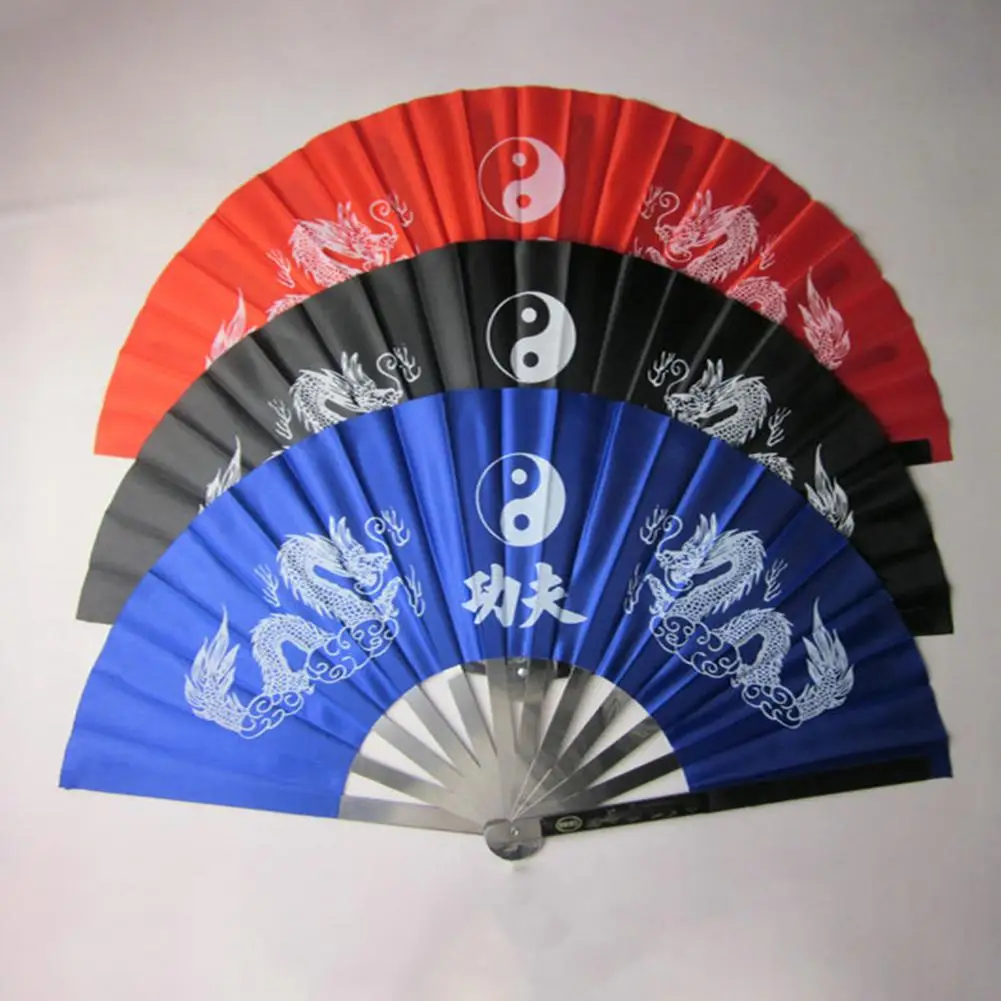 

Kung Fu Fan Traditional Dual Dragon Print Anti-rust Stainless Steel Rib Folding Fan for Outdoor Folding Fan Tai Ji Fan