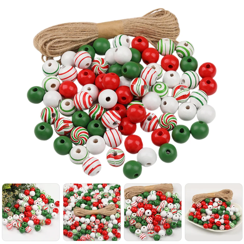 

1 Set of Wooden Beads Christmas Beads DIY Loose Beads for Crafts Ornaments Jewelry Making with Rope