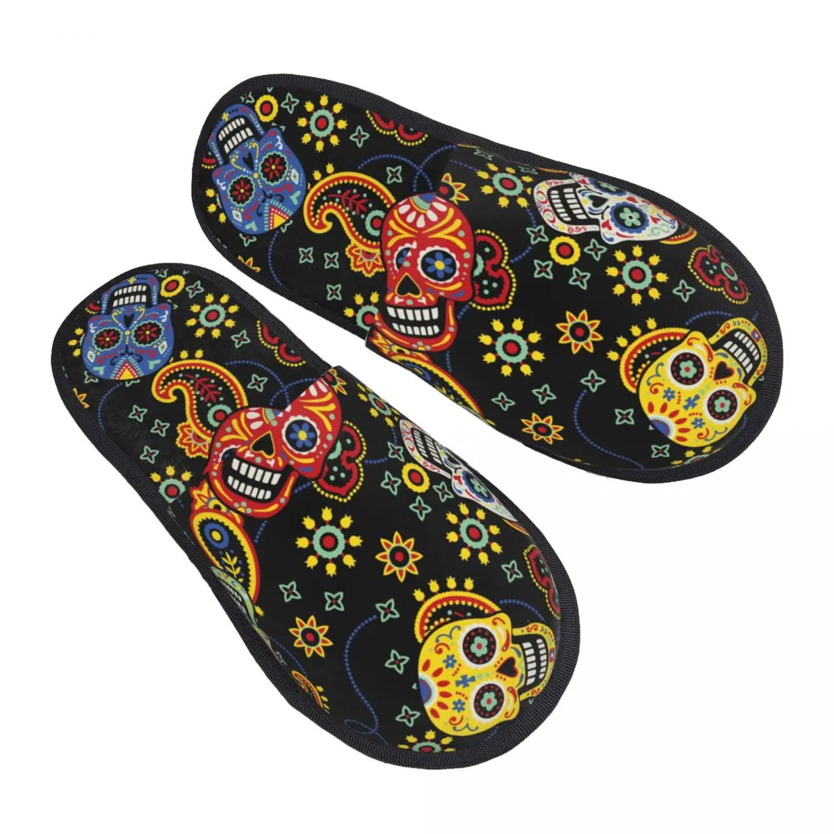 

Fur Slipper For Women Men Fashion Fluffy Winter Warm Slippers Cute Day Of The Dead Skulls With Bandana Paisley House Shoes