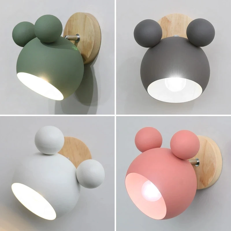 

Modern Wall Lamps Cartoon Mickey Styling Coloful Wall Sconces Kitchen Restaurant Macaroon Decorative Bedside Lamp E27