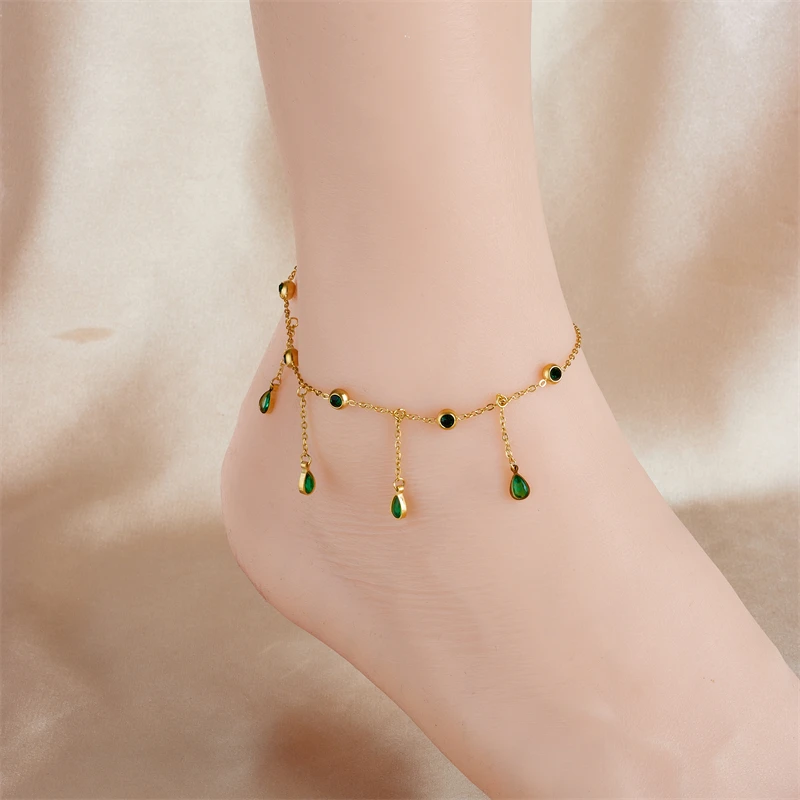 Браслеты на ногу MEYRROYU из нержавеющей стали 316L с зелеными каплями воды подвески