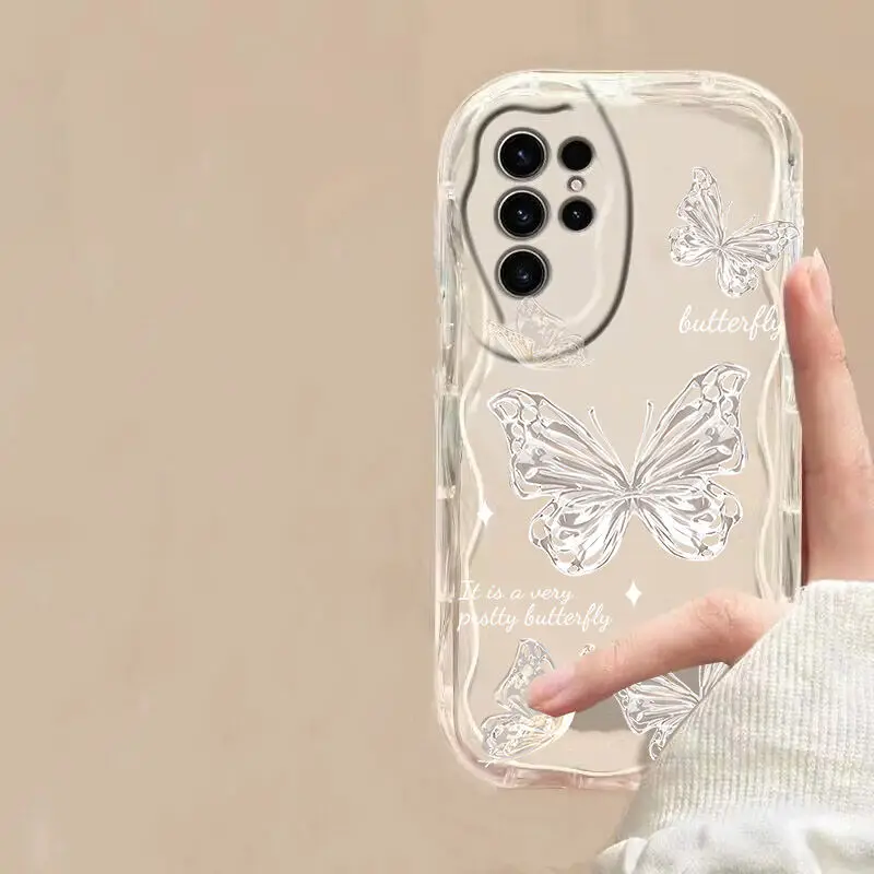 Fashion Butterfly Print Case For Honor 90 Lite Huawei P30 Pro Mate 40 Nova 5t 7 9 SE Cover Curly Wavy Korean Silicone