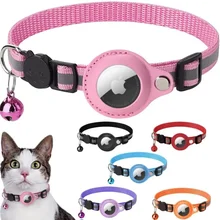Anti-Lost Cat Collar Apple Airtag Tracker Protective Case With Bell Reflective Cat Necklace GPS Accessories Kitten Pet Products