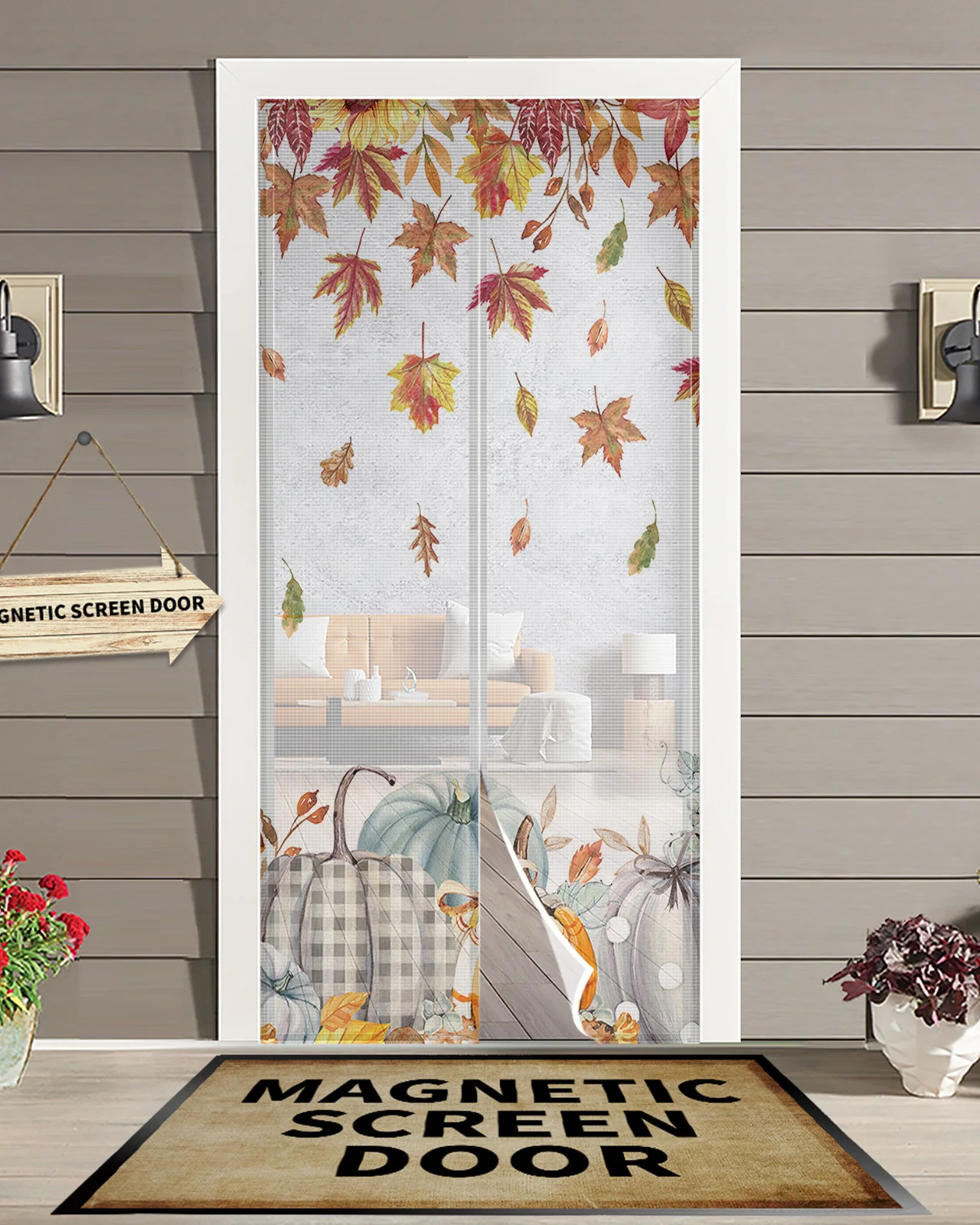 

Магнитная занавеска на дверь, москитная сетка с изображением кленового листа и тыквы на День Благодарения, защита от комаров, для окон и две...