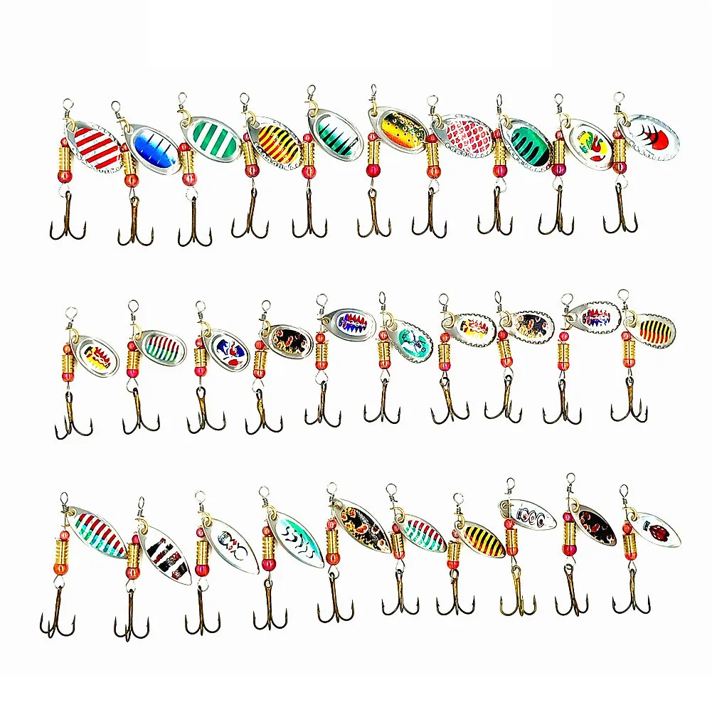

30-Pack Metal Spinner Sequin Lure Sea Trout Bass Salmon Bass Tackle Set High Reflection And Bright Colors Attract Big Fish