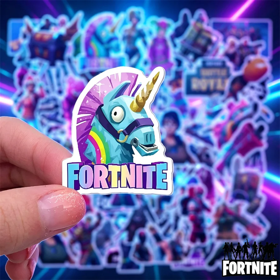 Фото Оригинальные игровые наклейки Fortnite, водонепроницаемые виниловые наклейки для ноутбуков, чемоданов, чехлов для телефонов, наклейки для скейтбордов, игрушки №4