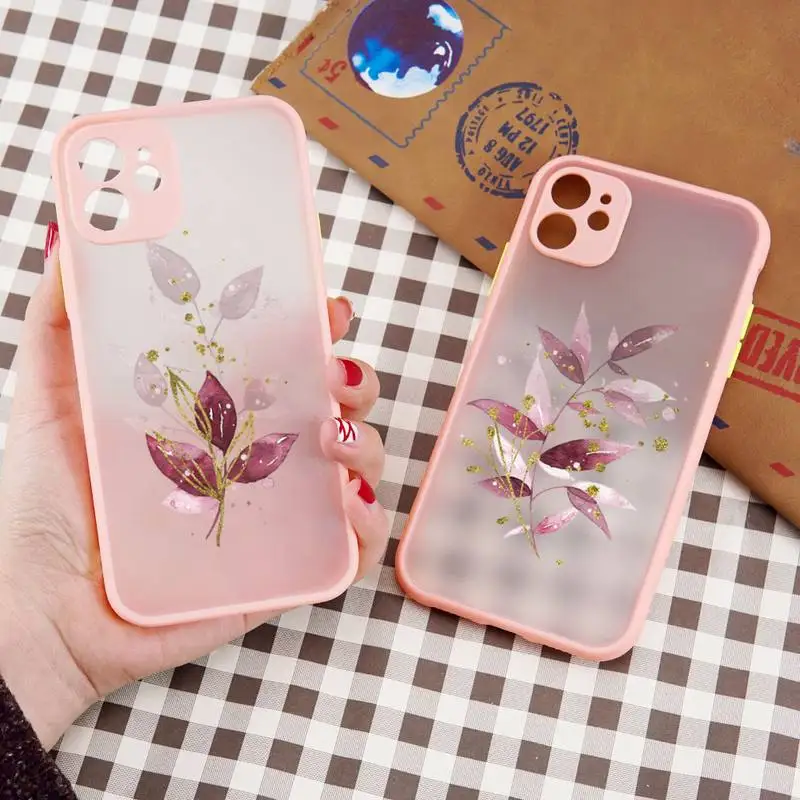 

arrangements golden art leave Phone Case matte transparent For iphone 7 8 11 12 13 plus mini x xs xr pro max cover