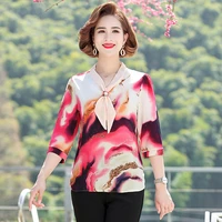 middle age women bow blouse 2022 spring summer new 5xl mother clothing print shirt blusa tops