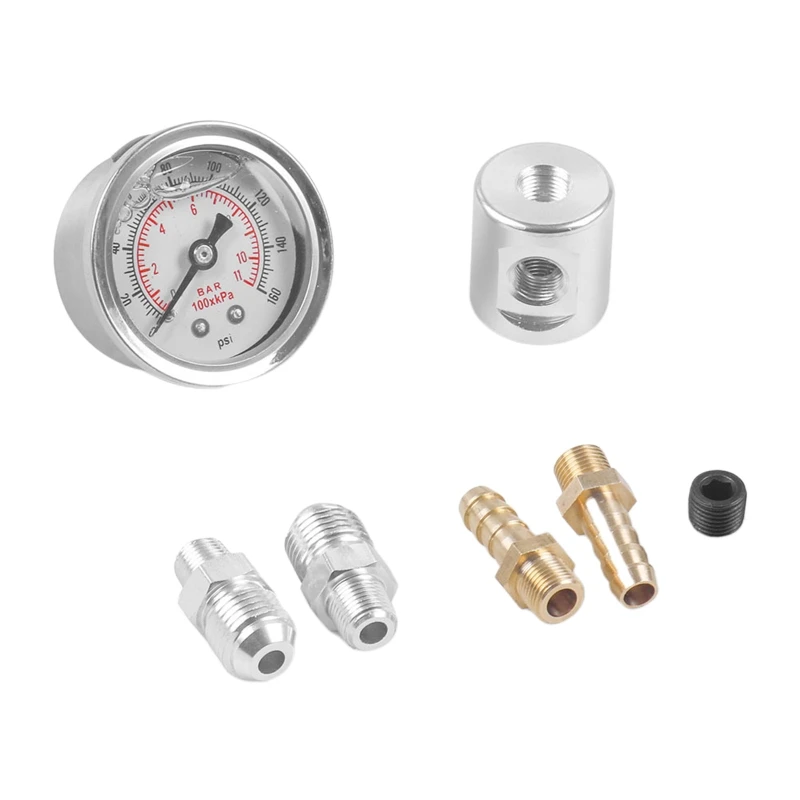 

Автомобильный манометр для топлива, жидкий Манометр 0-160 фунт/кв. Дюйм, манометр, топливный манометр, белый циферблат, универсальный 1/8 NPT с адаптером