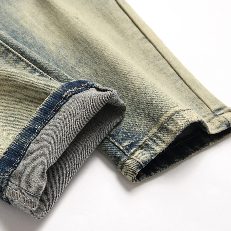 Fashion New Biker Jeans Men's Vintage Distressed Stretch Ripped Trousers Hip Hop Slim Holes Punk Denim Pants Jeans for Men