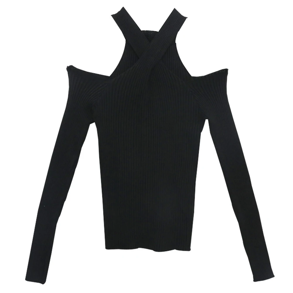 Сексуальный пуловер с воротником-лодочкой и длинным рукавом трикотажный свитер