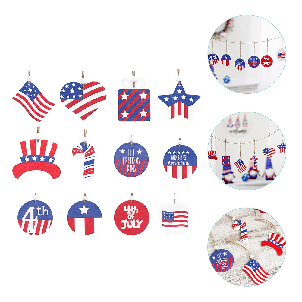

12Pcs Wooden Hanging Ornaments Fourth of July Wood Hanging Decors Independence Day Decor
