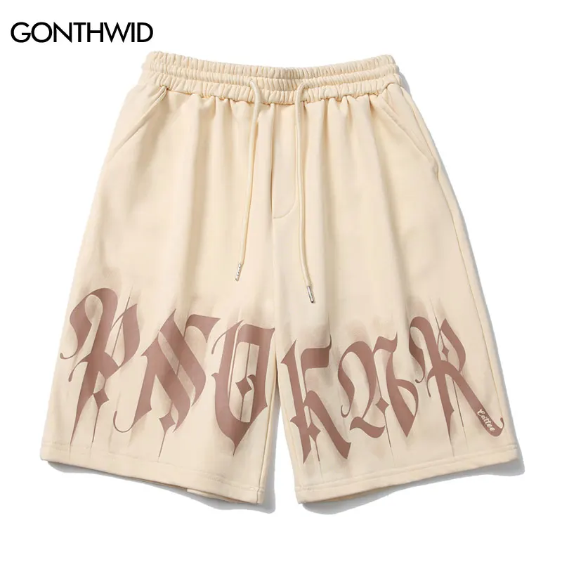

Hip Hop Short Sweatpants Streetwear Harajuku Letter Print Baggy Cotton Sweat Pants 2022 Summer Casual Loose Short Pants Trousers