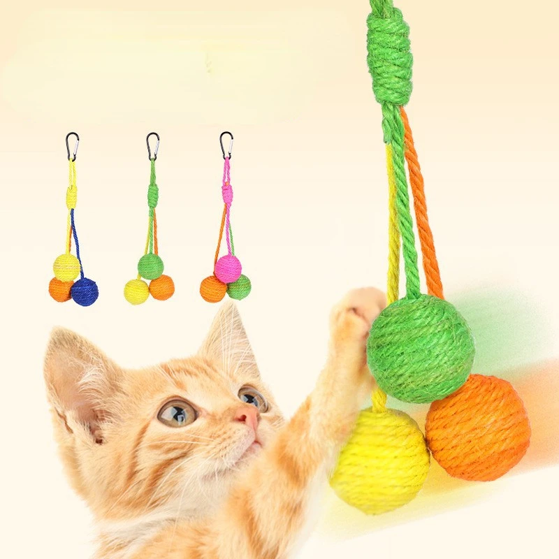 

Hanging Twine Ball Relieve Boredom Supplies Small Cat Tease Cat Rope Baby Cat Tease Kitten Sisal Swordhemp Rope Ball Cat Toy