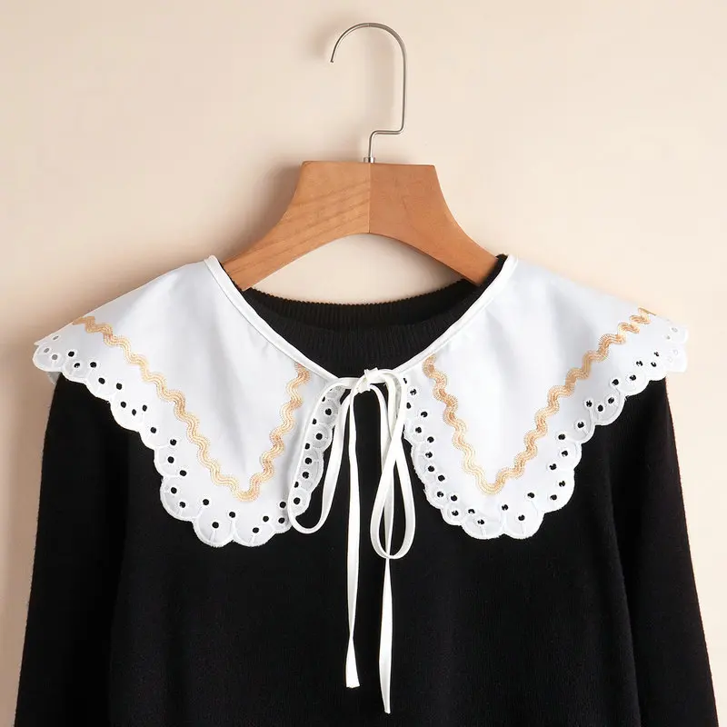 

Ажурный воротник с бантиками для женщин, женская рубашка со съемным воротником, Женская полурубашка, блузка, топы, накладной воротник, шаль ...