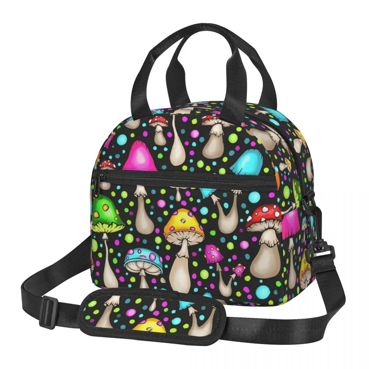 

Magic Mushroom Lunch Bag Happy Hippie Mushrooms Convenient Lunch Box School Print Cooler Bag Fashion Thermal Tote Handbags