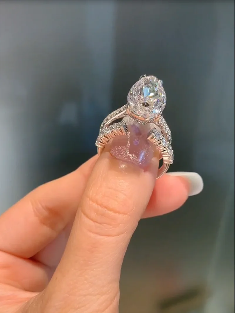 Фото IGI Lab Растущее кольцо с бриллиантом Груша форма D Цвет 1 2 3Ct Твердое белое золото 18 карат комплект Кольцо с бриллиантом свадебное заводское обручальное кольцо №5