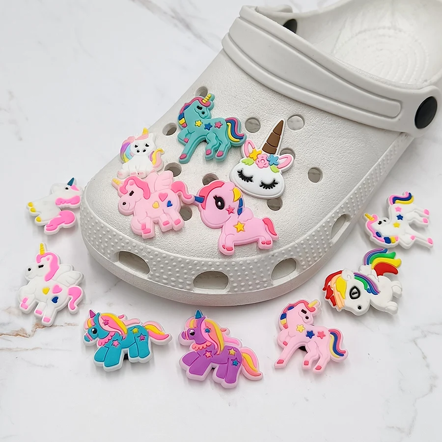 Dropshipping 1Pcs PVC Shoe Buckle Accessories Funny DIY Magic Unicorn Shoes Decoration Jibz For Croc Charms Kids X-mas Gift