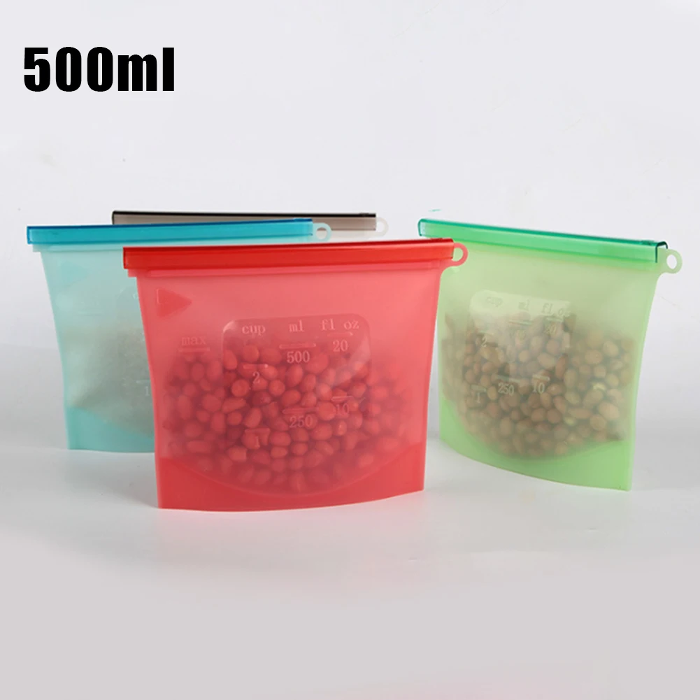 

4pcs 500/1000/1500ML Reusable Thick Silicone Food Storage Bags Kitchen Food Sealing Preservation Bags Freezer Bag Leak Proof