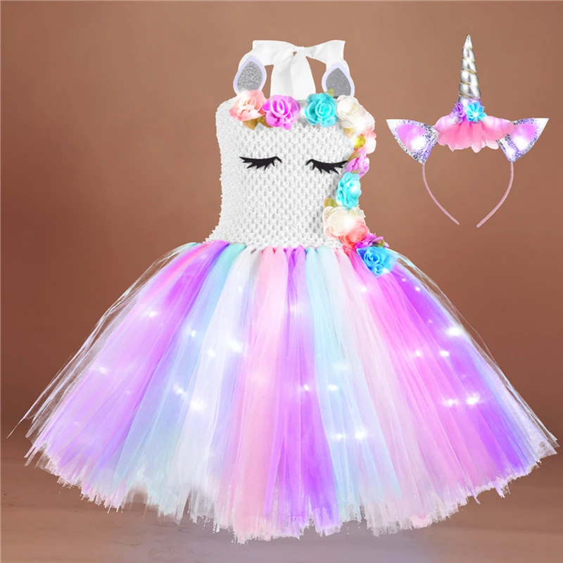 Girls Shiny Unicorn TUT Dress Glowing Kids Unicorn Dresses For Girls Hallowmas Party Princess Dress Children Clothing vestidos