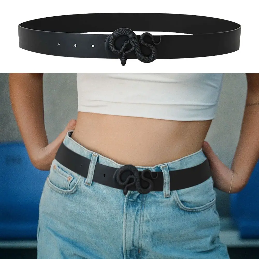 

Ремень женский кожаный со змеиной пряжкой, повседневный винтажный пояс для брюк и юбки