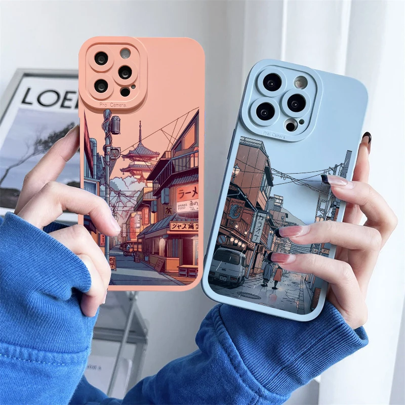 

Japanese Anime Hand Painted House scenery Phone Case For iPhone 7 8Plus SE2 X XR XS 13 12 14 11 Pro Max Soft Silicone Back Cover