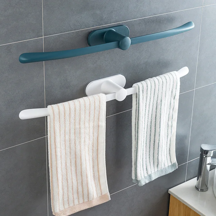 

[New Bow Towel Rack] Punch-Free Wall-Mounted Plastic Towel Bar Bathroom Traceless Storage Rack suporte de toalha de banheiro