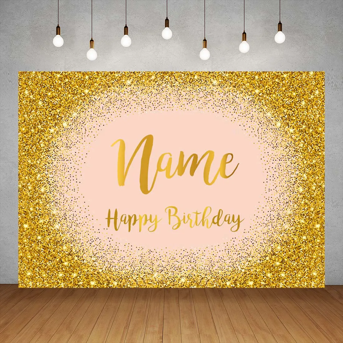 

Birthday Party Golden Glitter Custom Name Photography Backgrounds Vinyl Backdrop for Children Party Banner Anniversary Photozone