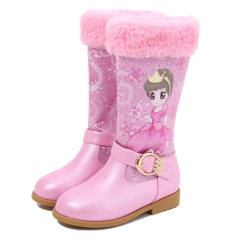 Girls Boots Winter 2022 New Children Plus Velvet Snow Boots Little Girl Boots High Boots Baby Cotton Shoes