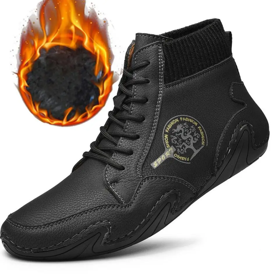 

Quality Split Leather Men Boots Warm Plush Snow Boots Winter Boots Work Shoes Men's Footwear Rubber Ankle Boots Sneakers Size 48