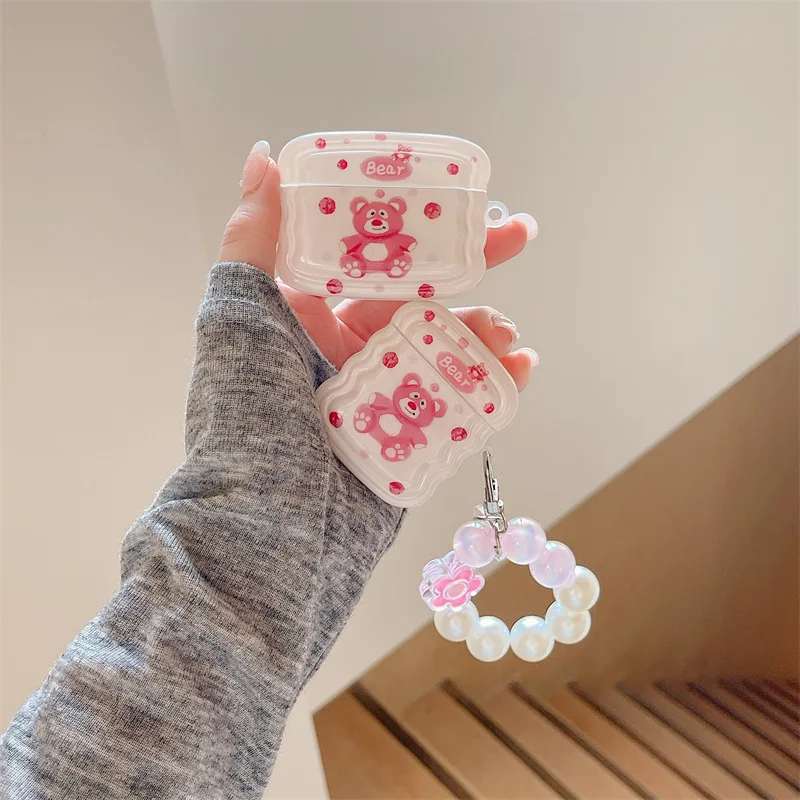 

Cartoon Strawberry Cute Bear Case for Apple AirPods 1 2 3 Pro Cases Cover IPhone Bluetooth Earbuds Earphone Air Pod Pods Case