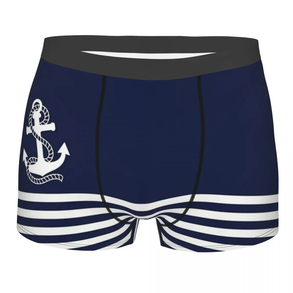 

Man Nautical Navy Blue Stripes And White Anchor Underwear Sexy Boxer Shorts Panties Male Soft Underpants Plus Size