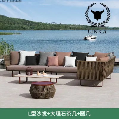 

Nordic outdoor sofa courtyard sun proof waterproof terrace outdoor combination rattan chair rattan furniture garden balcony swin