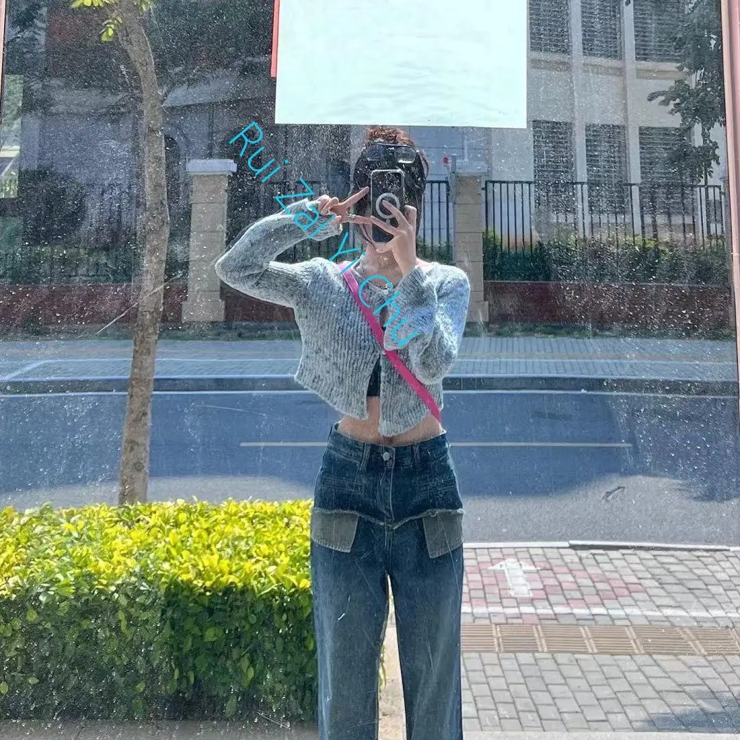 

2023 Korean Fashion Chic Retro Sweater Lace Ladies Knitted V-Neck Cardigan Trumpet Long Sleeve Sweet Spice Girl Top American New