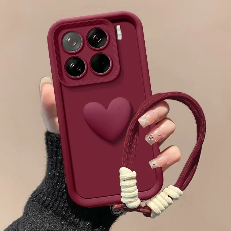 Фото Чехол для Xiaomi 17T / Mi 17T Pro, чехол для телефона Xiaomi 15T Pro, чехол для Xiaomi 15T с 3D-сердечком и ремешком на руку, задняя крышка №2