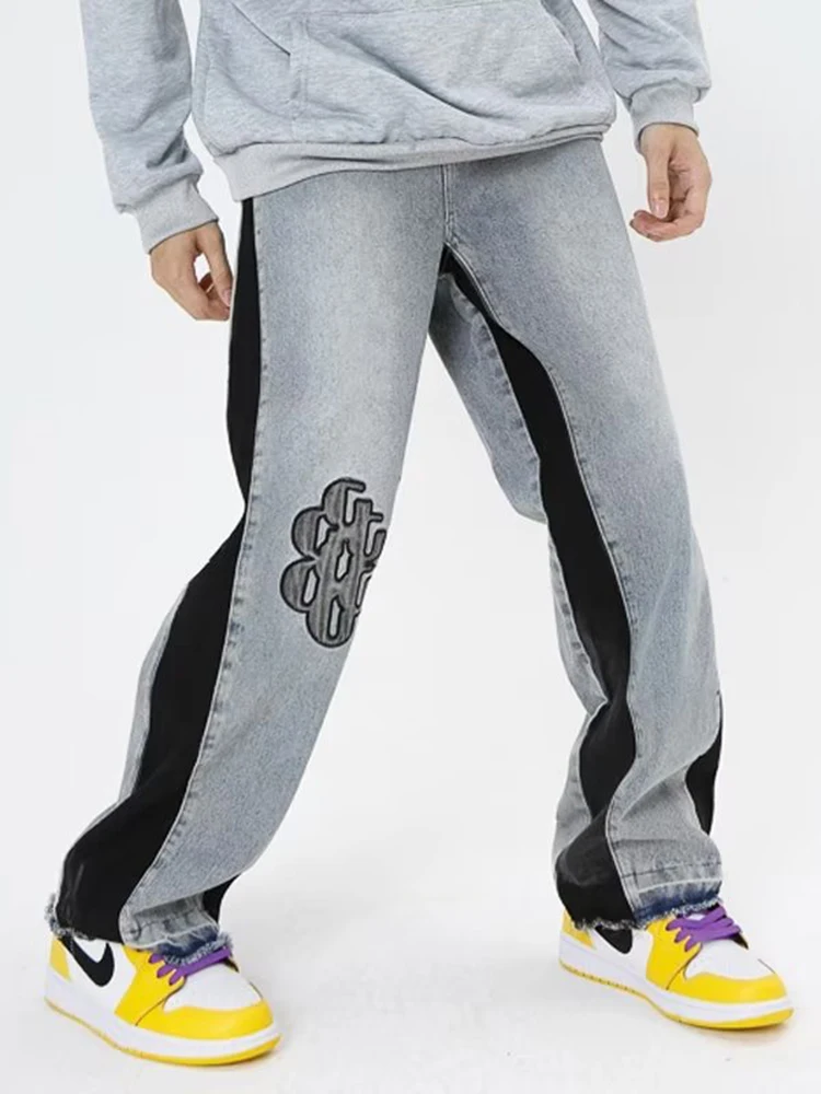 Baggy Jeans Embroidery Pattern Street Men Motorcycle Pant Pantalon Homme Trendy Jean Punk Denim Long Pants Hip Hop Jean Men