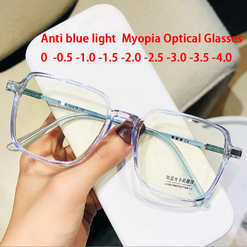 

2024 New Trendy Green Square Finished Myopia Optical Glasses Women Men Ultralight PC Frame Anti Blue Light Prescription Eyewear