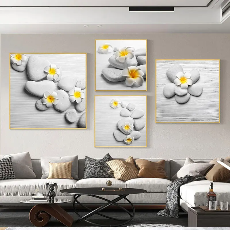 

Винтажные желтые цветы спа Холст Живопись стены Искусство дзен камень плакаты и принты для ванной стены Искусство домашний декор