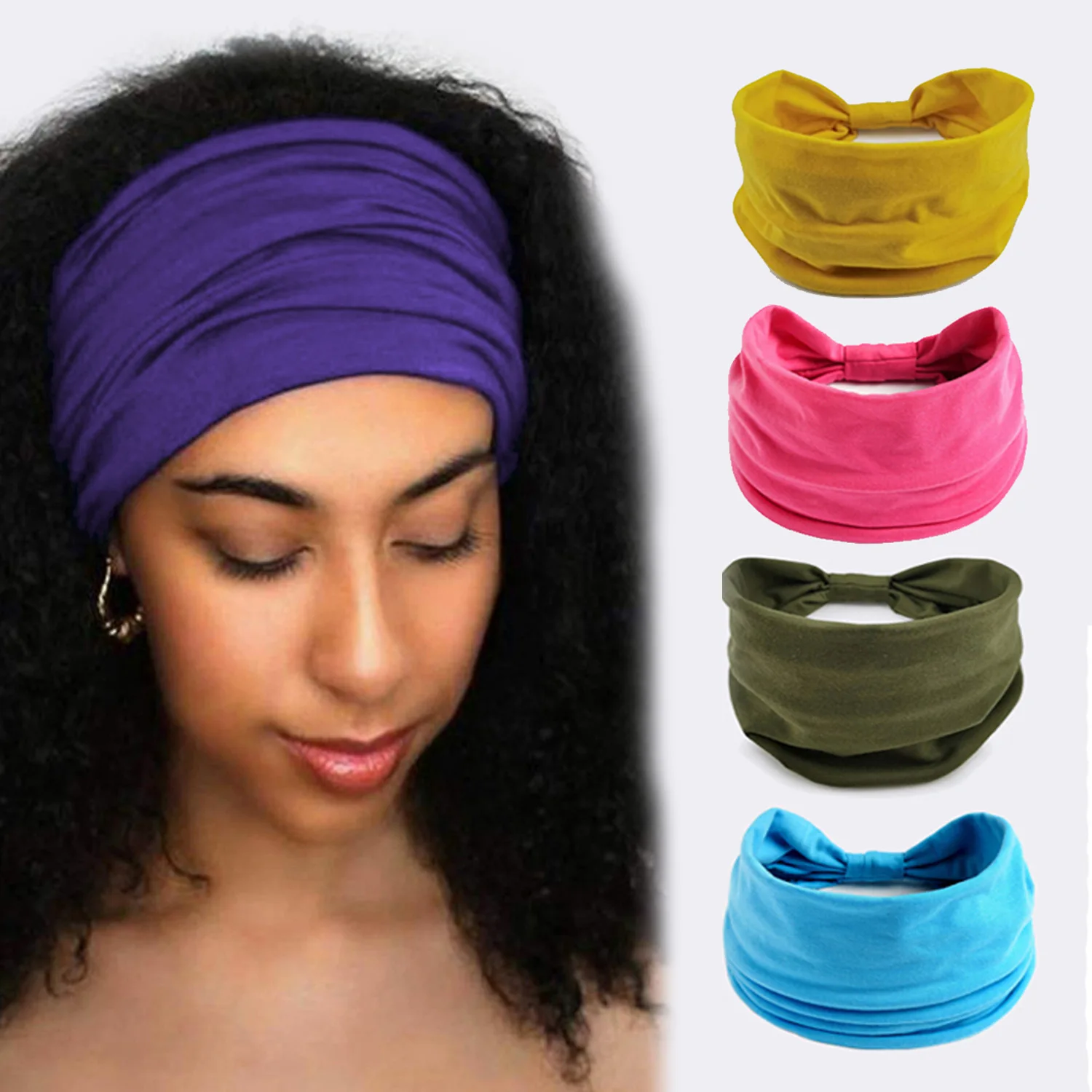 

Fashion Twist Knotted Headband Solid Color Sports Yoga Hair Band Imitation Cotton Women Wide Headscarf Elastic Hair Accessories