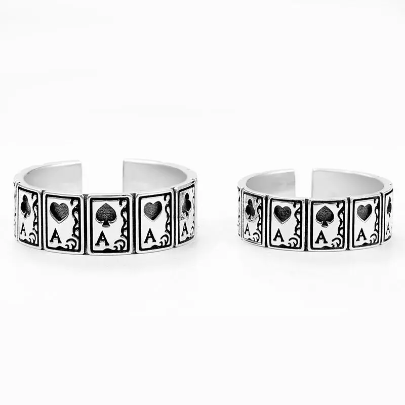 

New Punk Lucky Spade A Playing Card Ring 316L Stainless Steel Open Couple Fashion Letter A Vintage Rings Jewelry Wholesale
