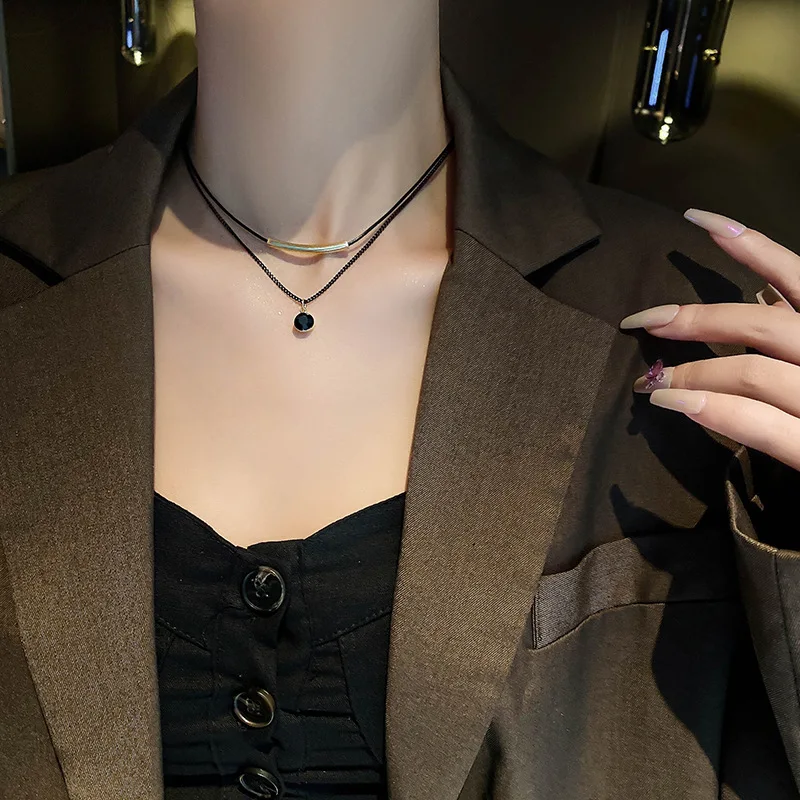 Двухслойное ожерелье-чокер из нержавеющей стали модный дизайн черное ожерелье с